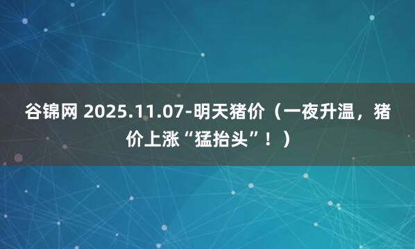 谷锦网 2025.11.07-明天猪价（一夜升温，猪价上涨“猛抬头”！）
